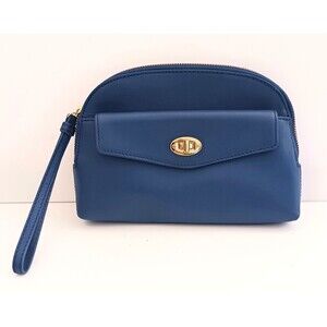Talbots Wristlet Clutch Royal Blue Pebbled Leather Turnlock Pocket